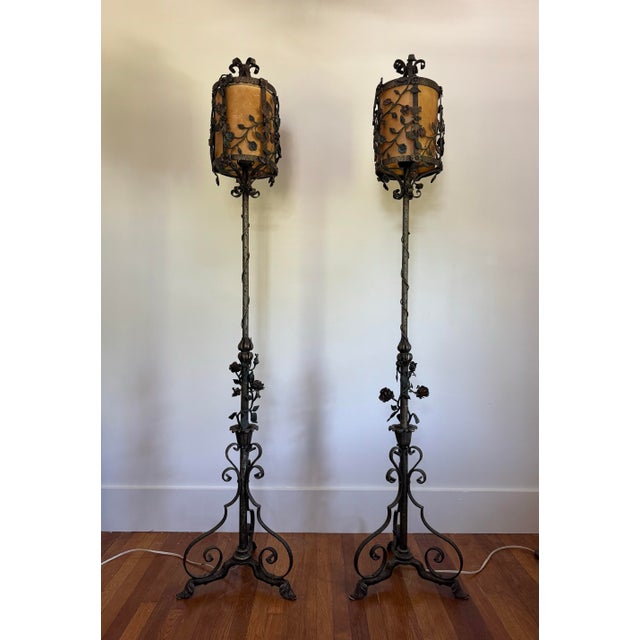 1930s Early 20th Century Rococco Style Wrought Iron Standing Floor Lamps - a Pair For Sale - Image 5 of 11