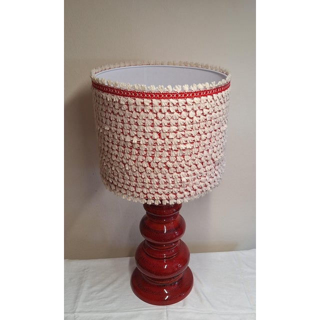 Large Vintage German Table Lamp with Red Ceramic Base and Handmade Fabric Shade from Lamplove, 1970s For Sale - Image 3 of 10