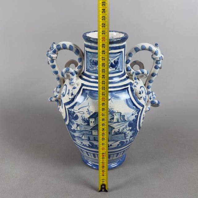 Savona Majolica Amphora Vase with Intertwined Snake Handles, 1700s For Sale - Image 14 of 16