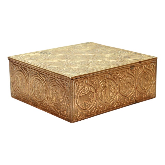 Tiffany Studios Zodiac Pattern Gilt Bronze Cigar Humidor or Table Box No. 1655 For Sale