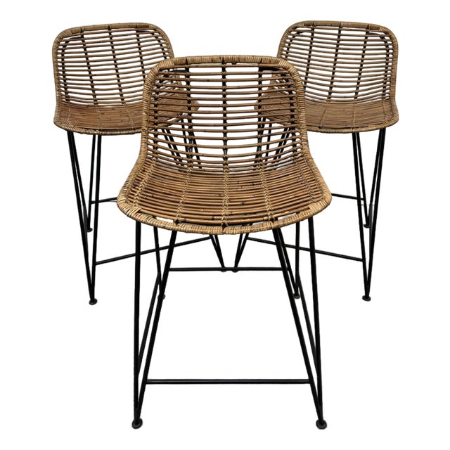 Palecek Hermosa Rattan in/Outdoor Bar Stools, Set of Three For Sale