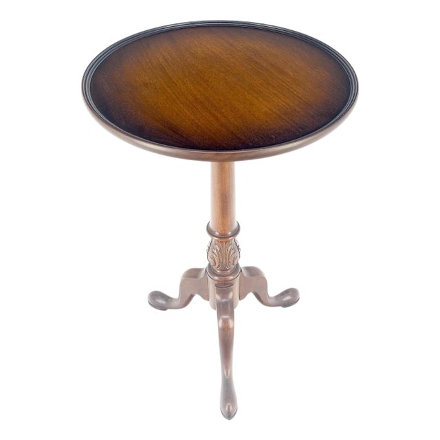 Antique c1920s Carved Mahogany Tripod Base Round Pie Crust Edge Lamp Side Table For Sale