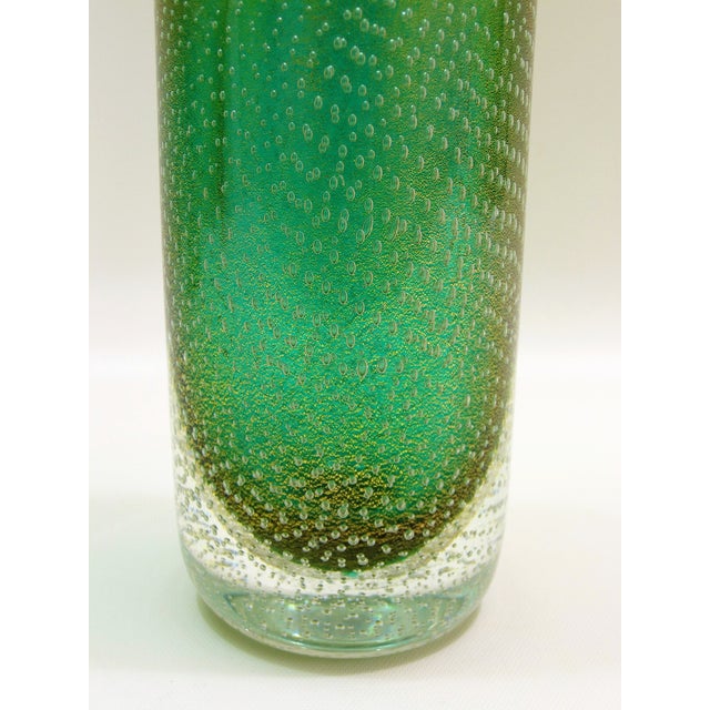 Seguso Bullicante Gold and Teal Green Murano Glass Vase Mid Century