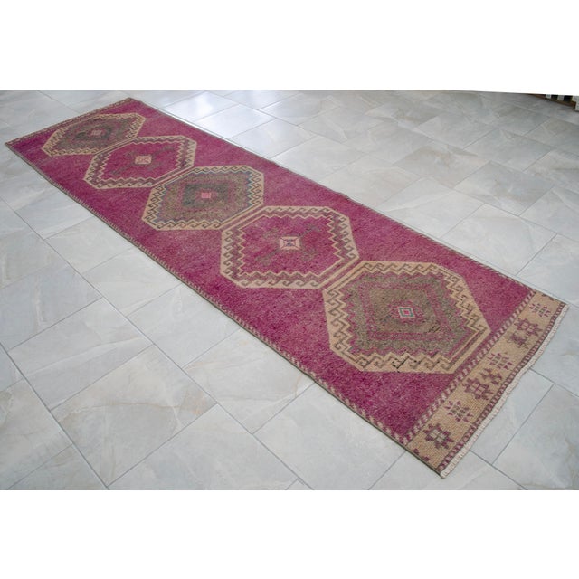 1960s Hand-Knotted Turkish Runner Rug Hallway Rug, Kitchen Runner, Bed Side Accent - 3′ × 11′3″ For Sale - Image 5 of 13