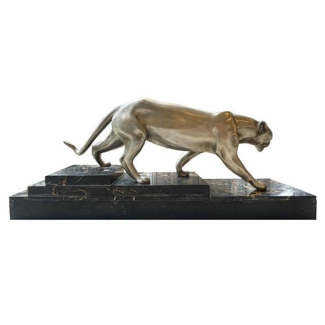 H.Moulins, Art Deco Panther, Silver-Plated Bronze on Marble Base For Sale - Image 12 of 17