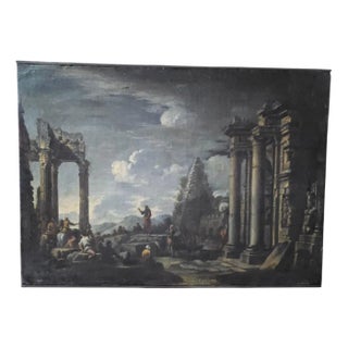Italian Artist, Roman Ruins and Figures, 1750, Oil on Canvas For Sale