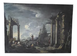 Italian Artist, Roman Ruins and Figures, 1750, Oil on Canvas