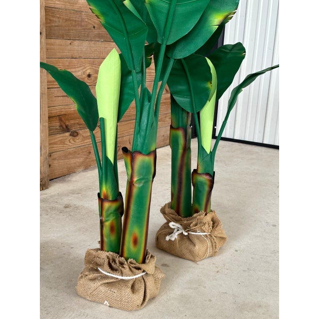 Coastal Tropical Green Painted Canvas Banana Palms-Pair For Sale In Naples, FL - Image 6 of 11