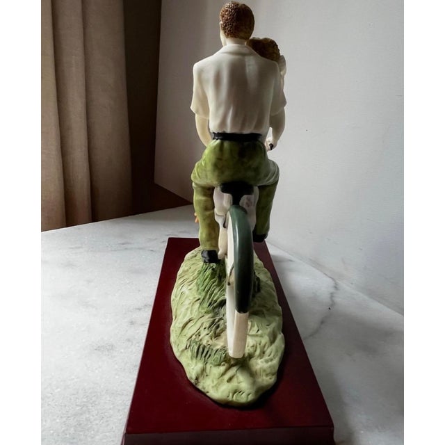 Cream Vintage Italian Art Sculpture Santini Man Woman Romantic Couple Bicycle… For Sale - Image 8 of 18