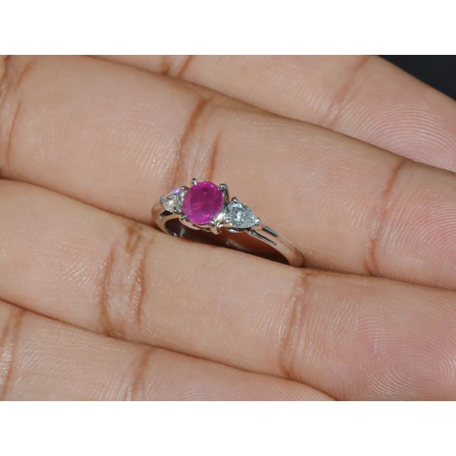 Authentic Tiffany & Co. Natural 1.15Cts VS G Diamond Ruby 950 Platinum Engagement Ring, size 4.75 For Sale - Image 11 of 12