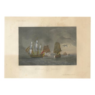 Théodore Dubois, French-British Naval Battle of Negapatam, India, 1840, Engraving For Sale