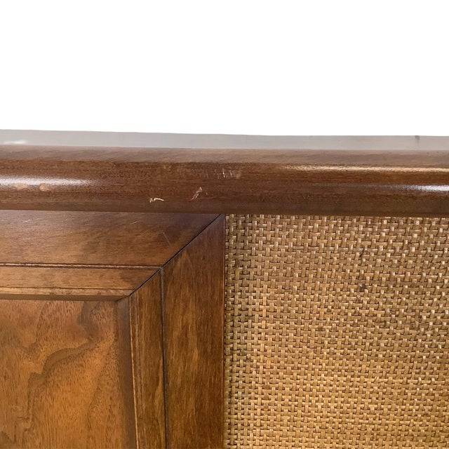 Mid-Century Walnut Headboard, Vintage Full/Queen, Woven Center Panel For Sale - Image 9 of 12
