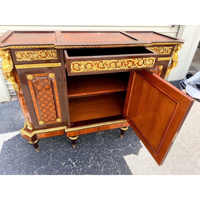 Vintage Marquetry French Cabinet with Ormolu Mounts Marble top For Sale In Orlando - Image 6 of 10