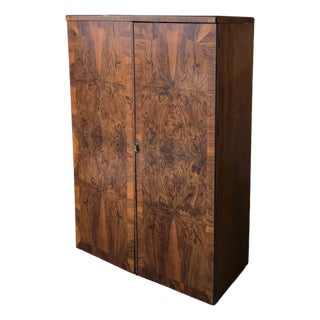 Art Deco Bookmatched Walnut Armoire Wardrobe For Sale