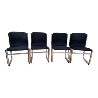 Mid Century Modern Hannah Morrison Style Chrome Tubular Sling Dining Chairs - Set of 4 For Sale