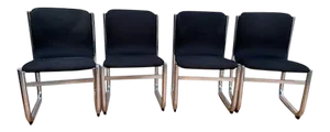 Mid Century Modern Hannah Morrison Style Chrome Tubular Sling Dining Chairs - Set of 4