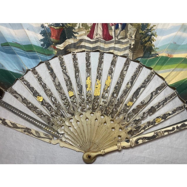 Antique 19th Century French Hand Painted Figural Sterling Gold Pocket Hand Fan For Sale - Image 13 of 18