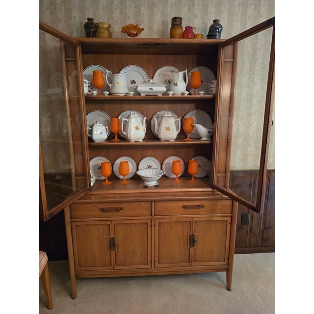 1963 Drexel Meridian Pecan & Walnut China Hutch For Sale - Image 12 of 12