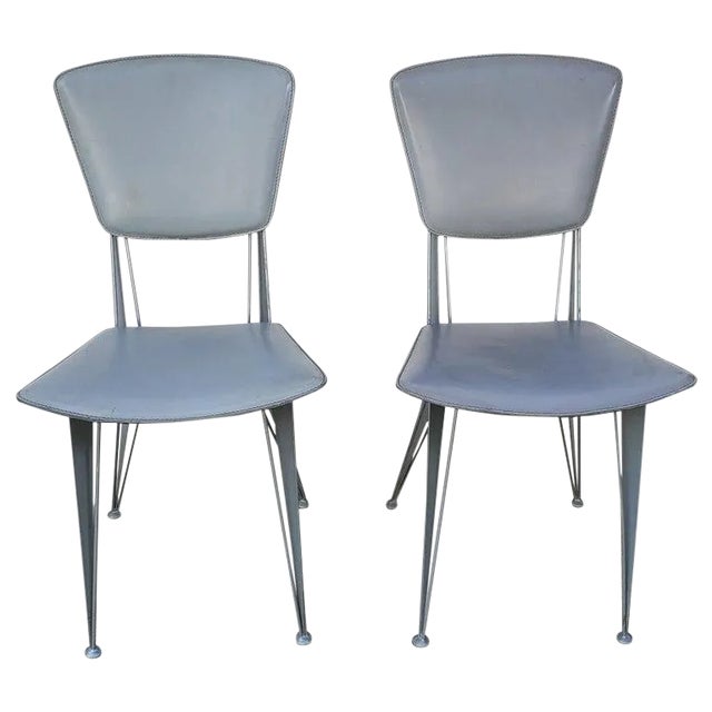 Vintage Italian Industrial Metal & Leather Chairs- A Pair For Sale