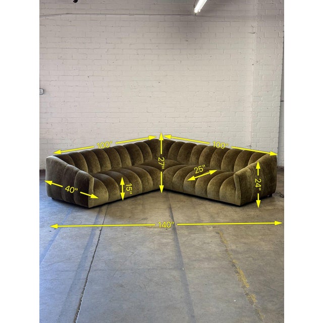 Low Profile Channel Sectional in Beige For Sale - Image 9 of 12