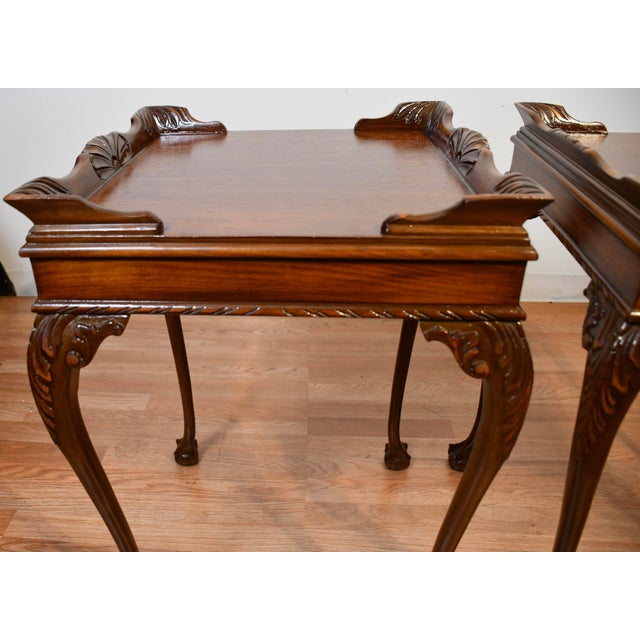 1950s Pair of Chippendale Style Mahogany Side Tables / End Tables For Sale - Image 4 of 18