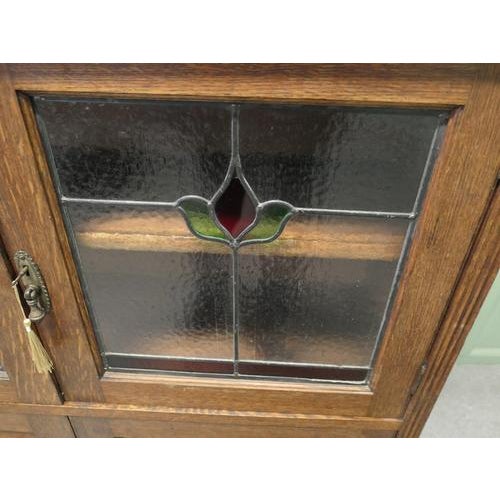 Arts and Crafts Bookcase in Oak and Stained Glass, 1880 For Sale - Image 6 of 8