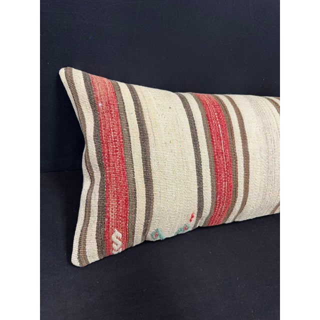 Turkish Hemp Pillow Cushion Natural Beige Red Cushion Cover 14"x40" #30522 Enhance your home decor with our Kilim Pillow...