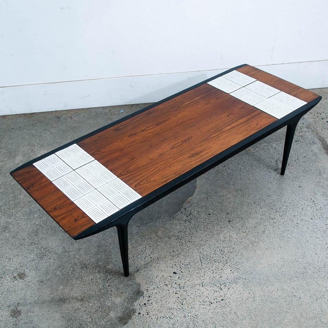 1960s Mid Century Modern Coffee Table Lane Cosmopolitan Surfboard Tile Rosewood Wood For Sale - Image 11 of 12