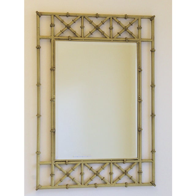 Vintage Hollywood Regency Faux Bamboo Console Table & Mirror Set Demilune Palm Beach Regency 1970s For Sale - Image 4 of 18