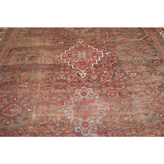 Zabihi Collection Worn Persian Large Square Tribal Shiraz Rug For Sale - Image 9 of 10