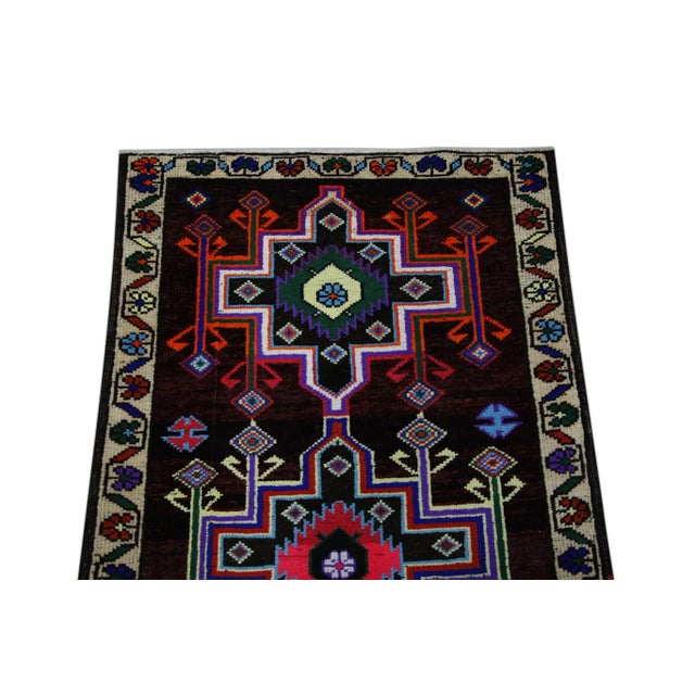 1960s Purple Colorful Geometric Design Handwoven Wool Vintage Turkish Oushak Runner 2'10" X 11'3" For Sale - Image 4 of 6