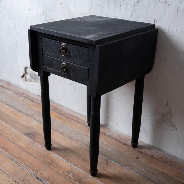 New England Pine Drop-Leaf Work Table in Black, c.1850 For Sale - Image 14 of 18