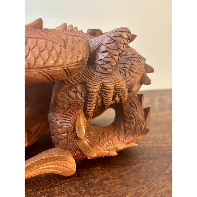 Vintage Chinese Hand-Carved Wooden Dragon Sculpture For Sale - Image 9 of 10