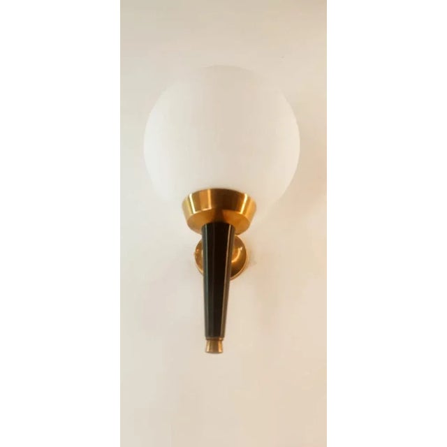 Mid-Century Modern Gold and Black Wall Light with White Sphere from Stilnovo For Sale - Image 3 of 7