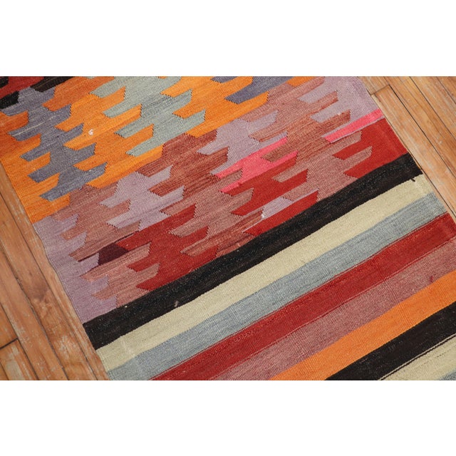 Orange Vintage Zabihi Collection Turkish Kilim Runner - 3' x 15'9" For Sale - Image 8 of 8