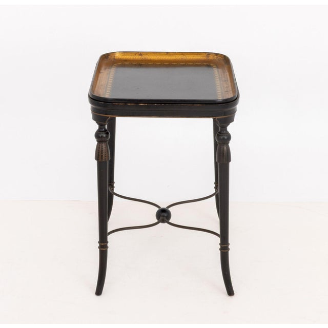 Black Regency Style Black With Gilt Geometric Design Lacquered Wood Tray Table For Sale - Image 8 of 12