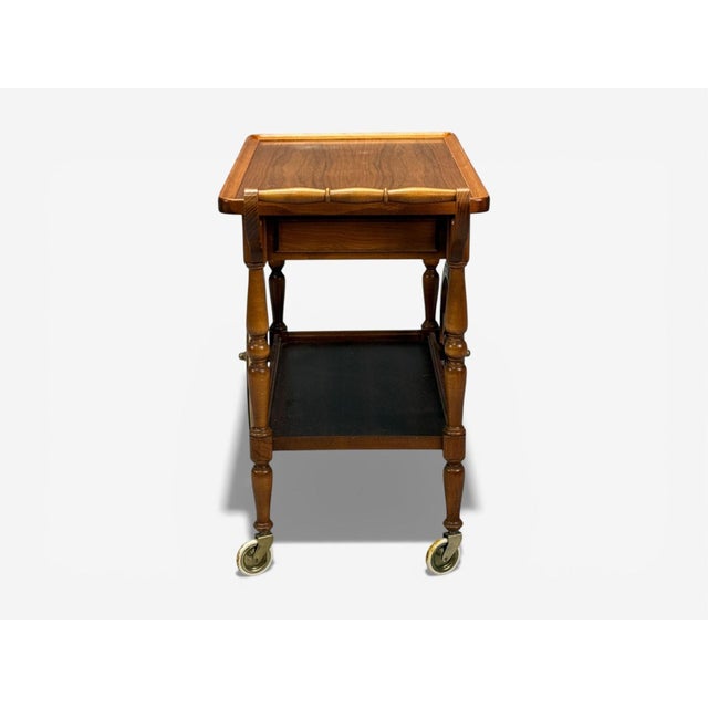 Swedish Modern, Rolling Bar Cart, Wood, Brass, Sweden, 1970s For Sale - Image 9 of 14