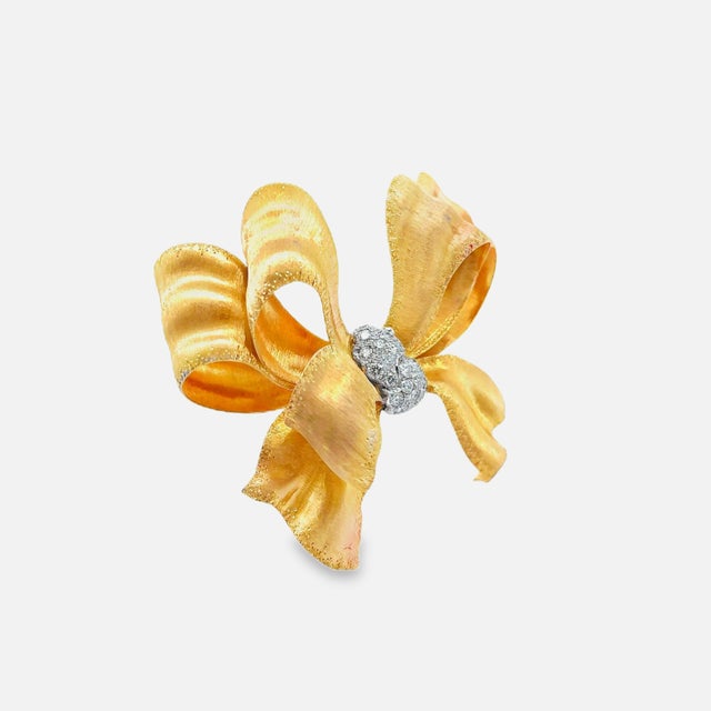Buccellati Diamond 18k Gold Ribbon-Bow Brooch For Sale - Image 4 of 10