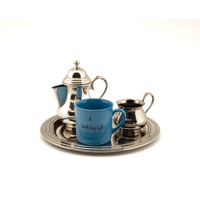 Blue Litolff Blue Porcelain Mug and Elkington & Co Silver Plated Coffee Service, 2010s, Set of 4 For Sale - Image 8 of 16