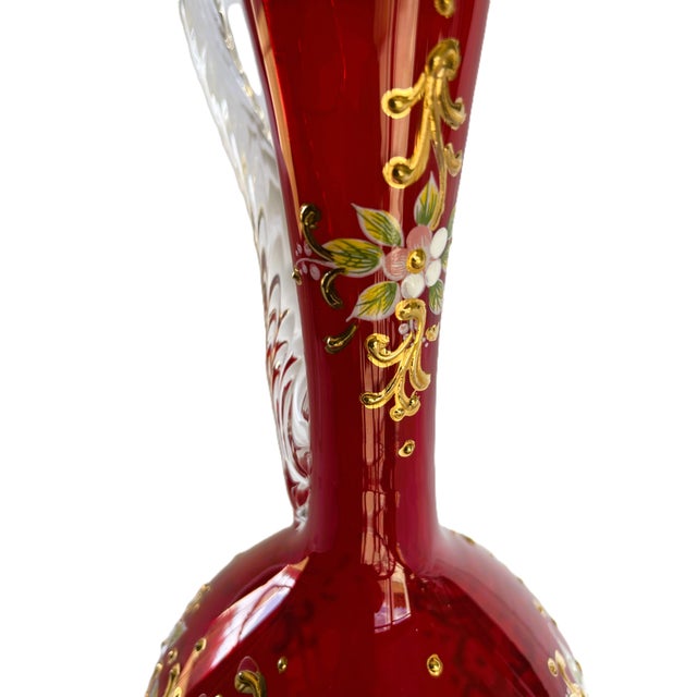 Murano Tre Fuochi Enameled Red & Gold-Hand-Blown Glass Carafe, Decanter For Sale - Image 17 of 17