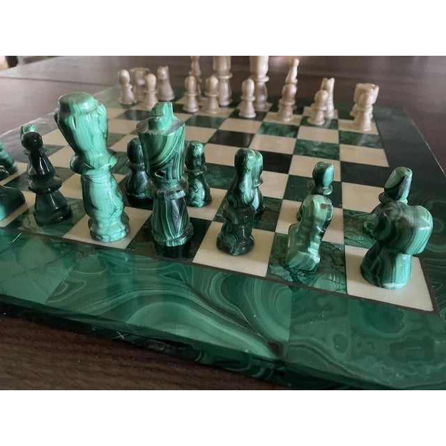 Chess Board in Malachite, Set of 33 For Sale - Image 4 of 7