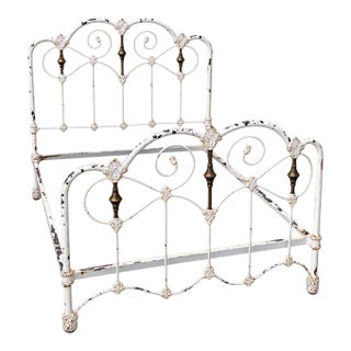 Antique Late 1800s Victorian American Iron Bed Frame For Sale