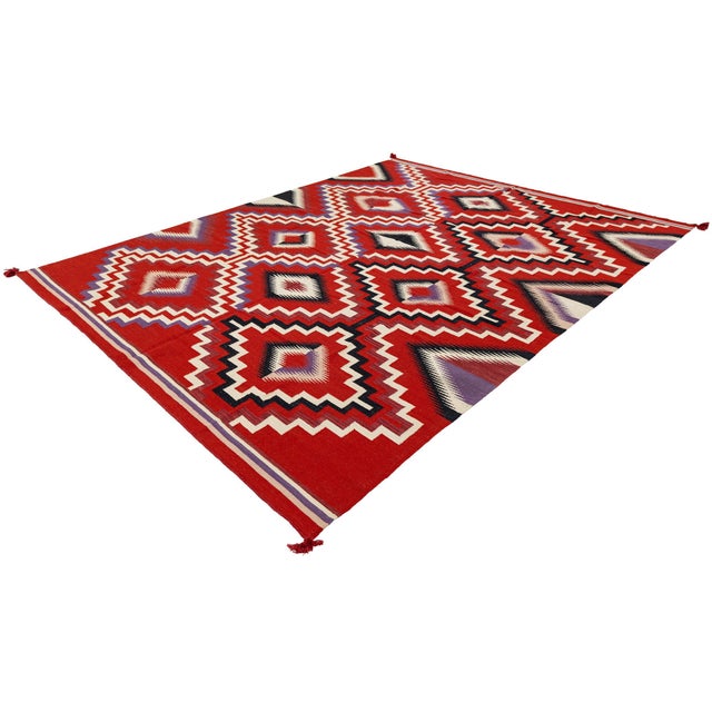 Modern Navajo Style Wool Rug – Crimson & Violet Graphic Diamond Motif 9x12 For Sale - Image 11 of 12