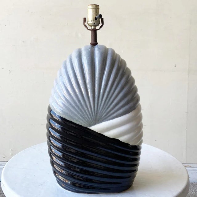 Black Postmodern Black White and Gray Ceramic Table Lamp For Sale - Image 8 of 8