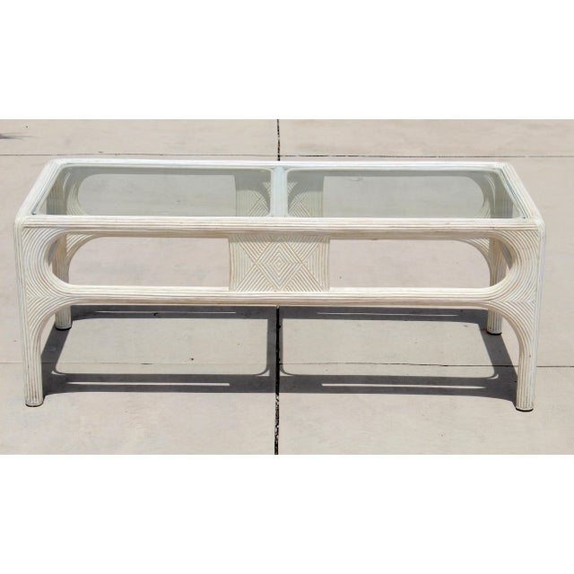 Vintage 1980s Coastal Pencil Reed Rattan & Glass Coffee Table For Sale In Naples, FL - Image 6 of 16