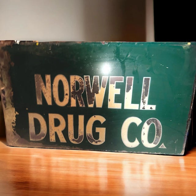 Vintage 1950’s Drug Pharmacy Reverse Painted Glass Advertisement Sign for Norwell Drug Co. For Sale - Image 10 of 10