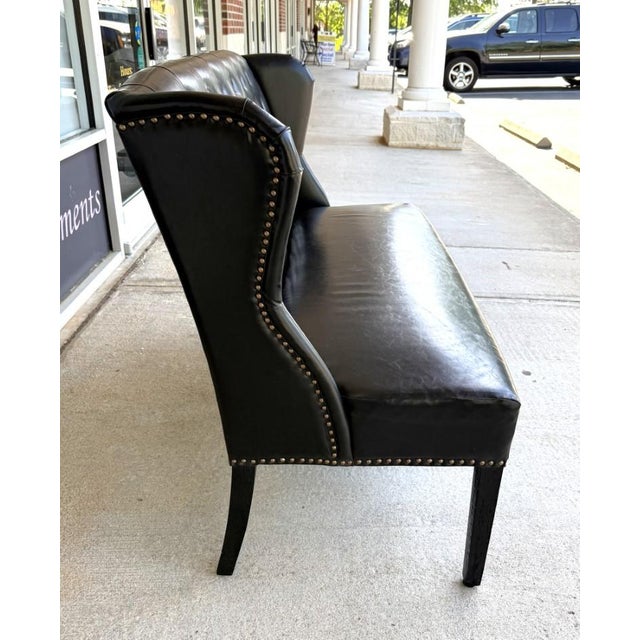 2010s Arhaus Black Tufted Leather Settee For Sale - Image 5 of 12