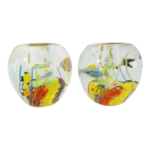 Vintage Murano Inspired Aquarium Candle Holders, a Pair