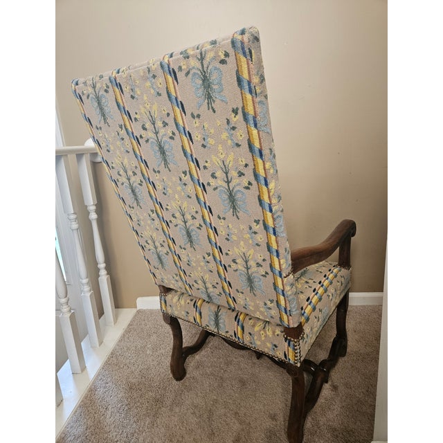 Blue Antique Louis XIV Style High Back Chair For Sale - Image 8 of 8