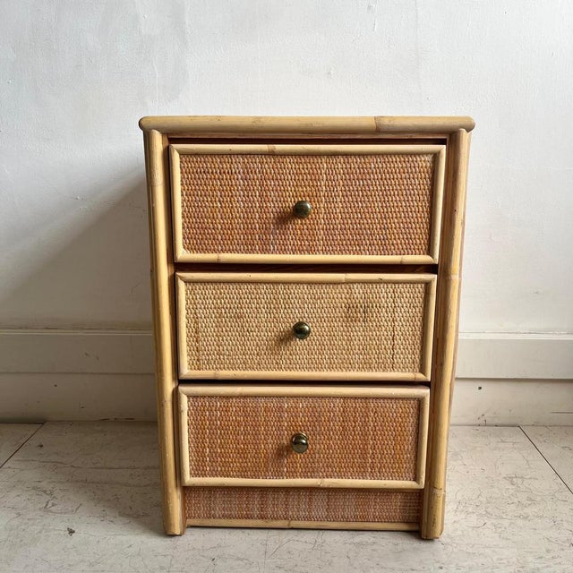 Mid-Century Rattan 3 Drawer Bedside Table, 1970s For Sale - Image 12 of 12